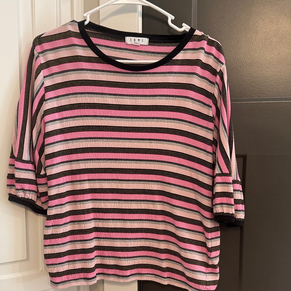 THML Pink and Black Striped Blouse